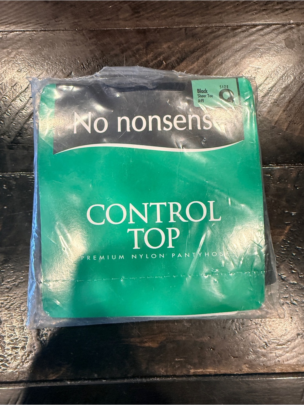 NEW No Nonsense Control Top Pantyhose Black Sheer Toe A49 Size Q Queen